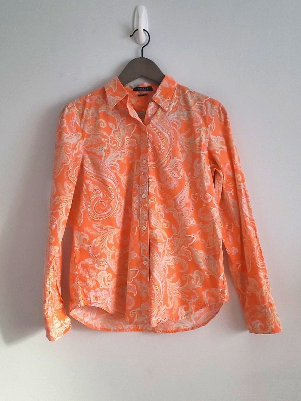 Chaps Orange and White Paisley Button-Down Shirt 100% Cotton Size M